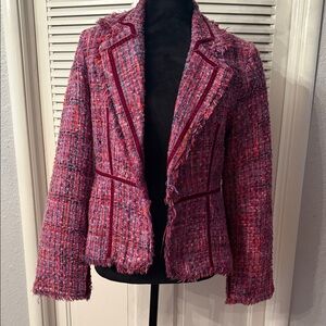 True Meaning Pink Tweed Frayed Edge Blazer